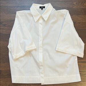 Theory White Short-Sleeve Button-Down Shirt